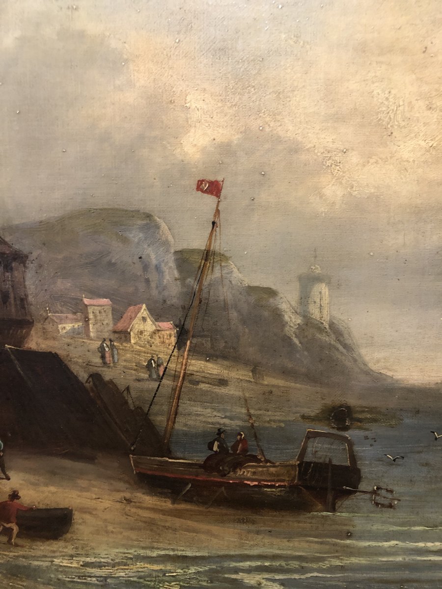 École britannique (vers 1840) – Vue de Staithes (Yorkshire du Nord)-photo-4