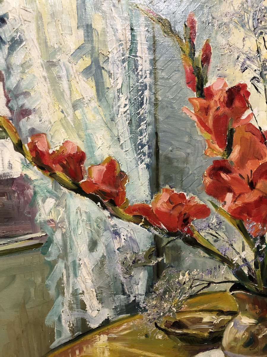 	 Jean-paul Grammare "gram" (1928–?) - Bouquet Of Red Gladioli-photo-3
