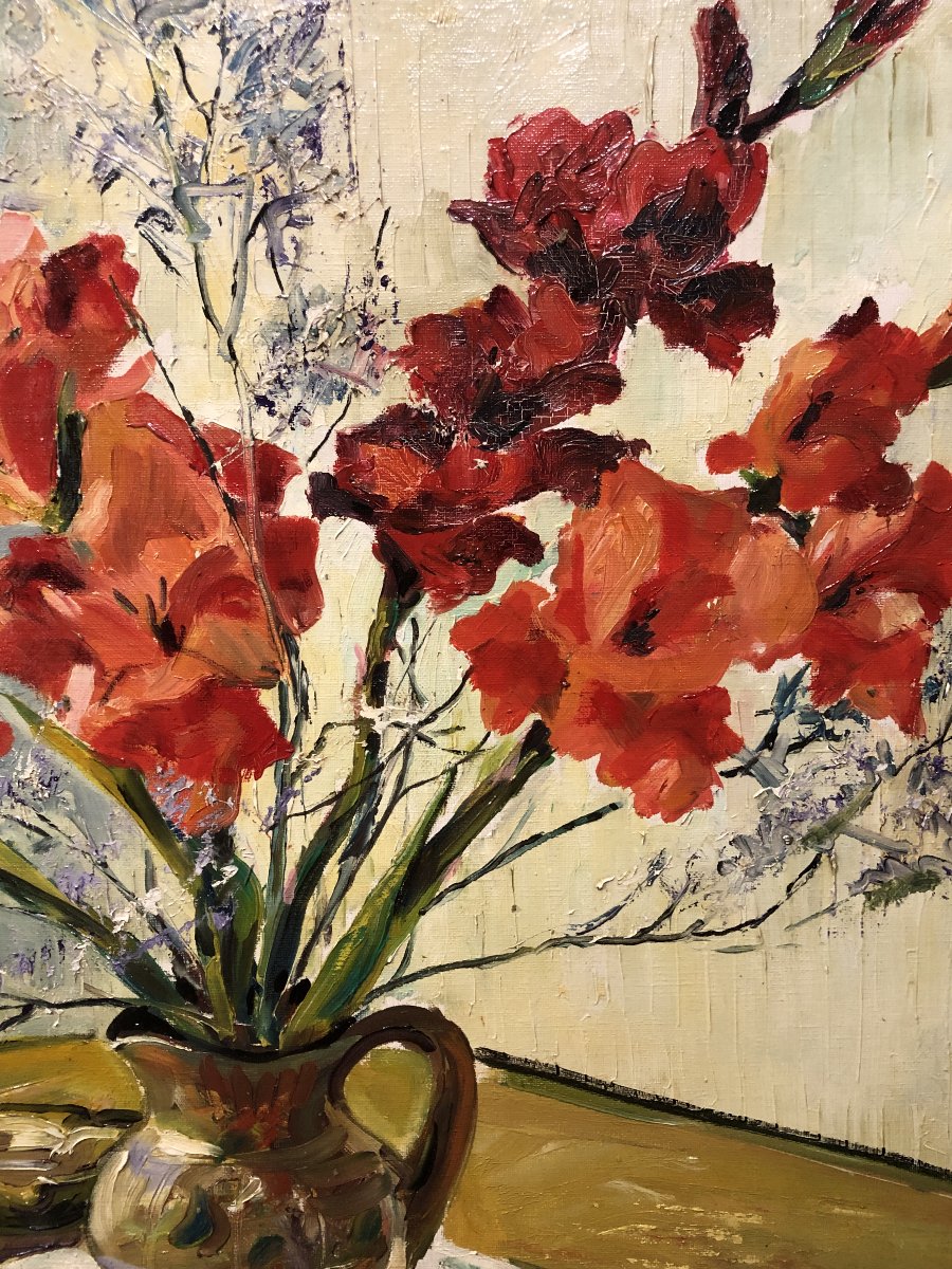 	 Jean-paul Grammare "gram" (1928–?) - Bouquet Of Red Gladioli-photo-4