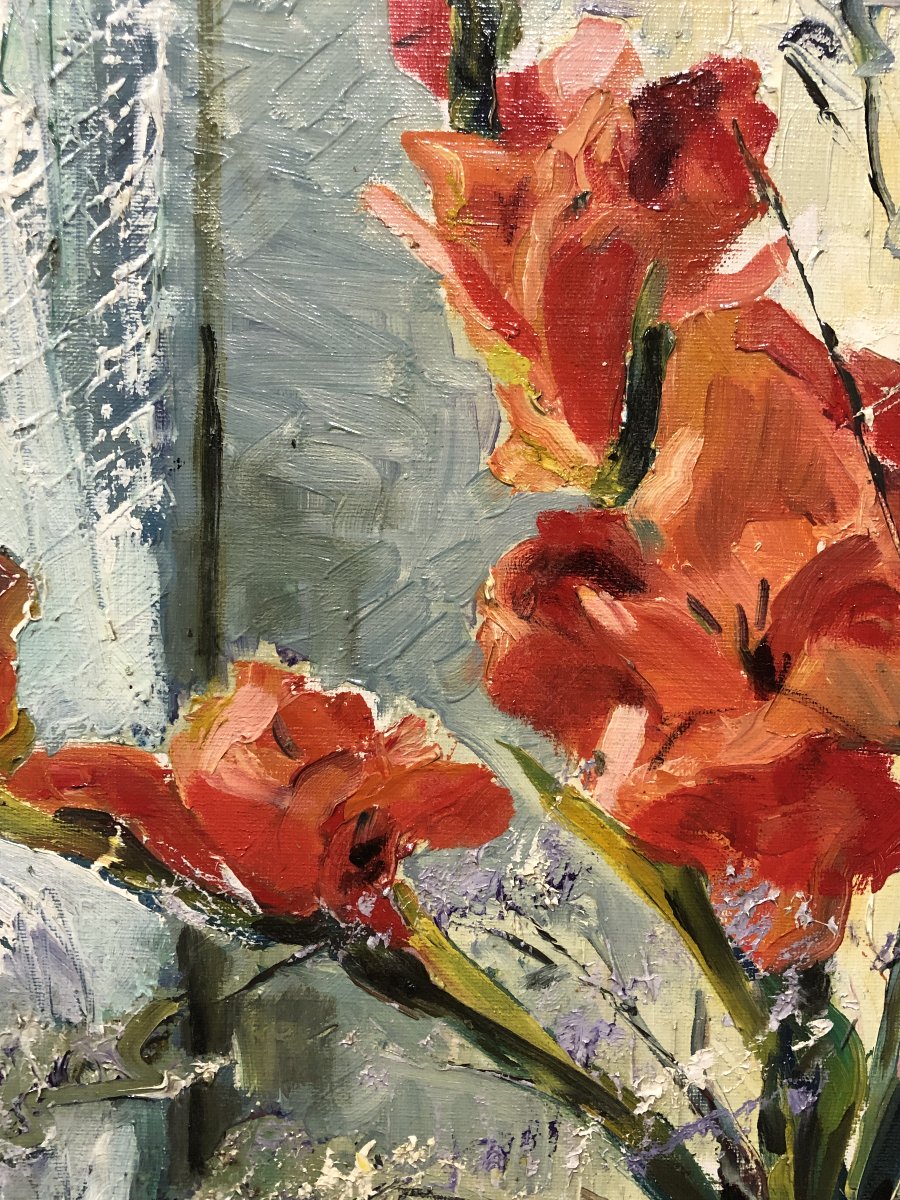 	 Jean-paul Grammare "gram" (1928–?) - Bouquet Of Red Gladioli-photo-3