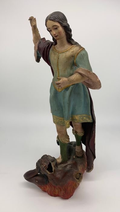 Magnifique Sculpture Saint Michel Et Le Diable - Espagne, Fin XVIIIème