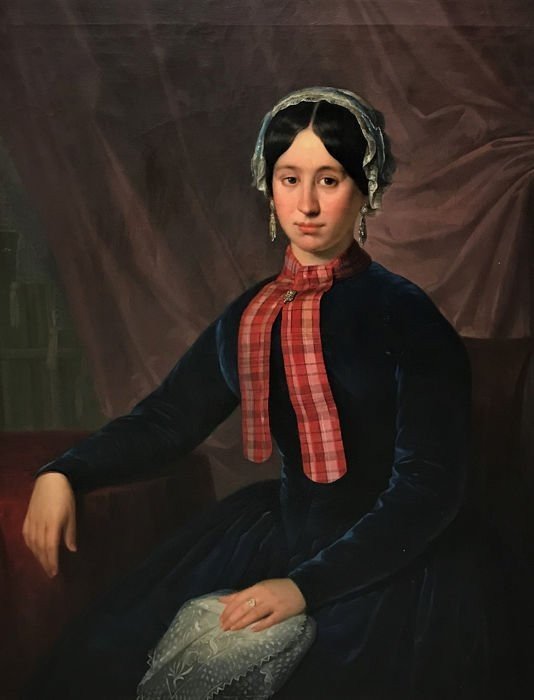 French School Of The Middle Of The XIXth Century - Portrait Of Lady With Tie-photo-3
