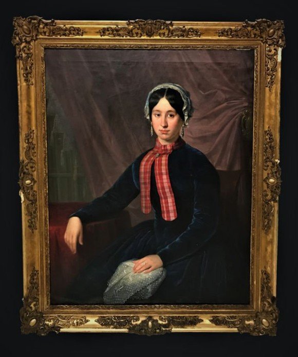 Êcole Française Du Milieu Du XIXème - Portrait De Dame Avec Cravate