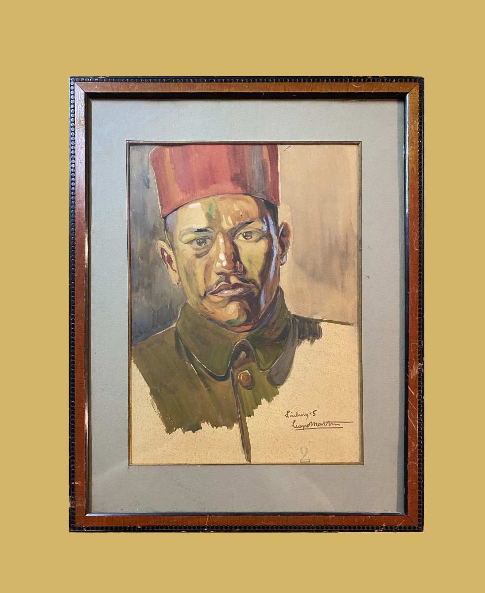 French School (painted In The Belgian Trenches) - Portrait Of Moroccan Tirailleur