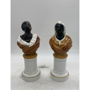 Two Porcelain Heads Of Moors Rococo Style - Spain, Manufacture Royale, 1950s