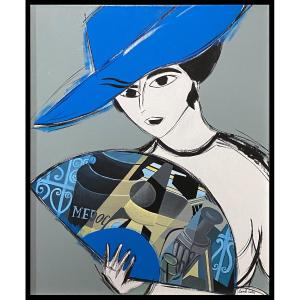 Contemporary Spanish School - Woman With Blue Hat
