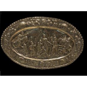 Very Interesting Historical Silver Platter - The Defense Of Madrid Against Napoleon - C. 1840