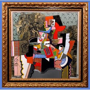 Contemporary Spanish School - Impressive Still Life Of Cubist Inspiration