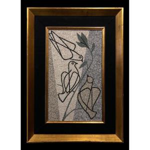 Charmant Mosaïque avec des Colombes - Espagne, c. 1950