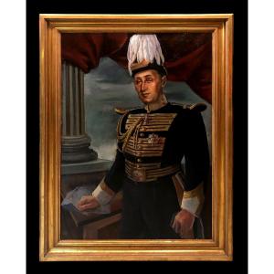 Spanish School (19th-20th Centuries) - Portrait Of The Grand Master Of Saragossa In A Feather Hat