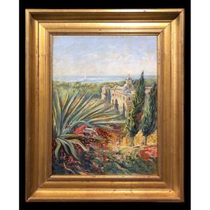 	 José de la Fuente Grima (1915-1997) - Málaga: La Mairie vue de Gibralfaro