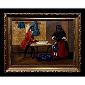 Mexican School (20th Century) - "de Lobo Y Negra, Chino" (caste Painting)