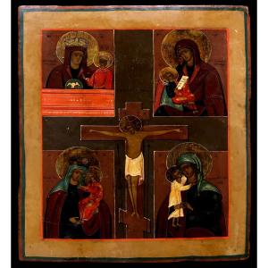 Rare Icône des quatre vierges ou Quadripartite - Russie, c. 1870