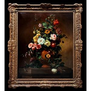 	 Sebastiaan Theodorus Voorn Boers (1828-1893) - Large Flower Vase With Butterfly