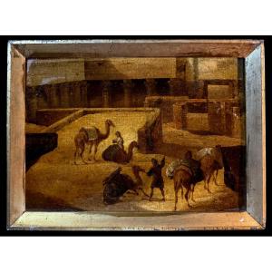 	 Orientalist School (c. 1860) - Egyptian Porters In Front Of The Ruins Of A Temple