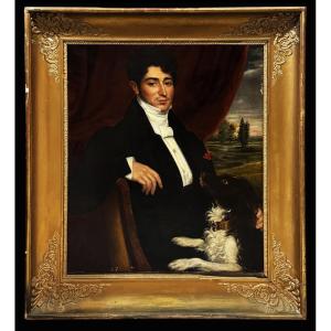 École Anglaise (c. 1810) - Portrait de Jeune Gentilhomme avec son Chien