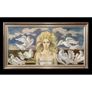 Virgilio Galán Román (1931–2001) - The Lady With The Doves