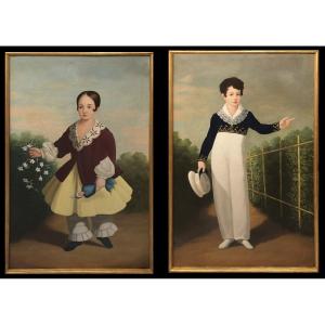 Spanish School (late 19th Century) - Mariano De San Juan And His Sister (after Agustín Esteve)