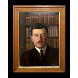 École Française (c. 1930) - Portrait dans la Bibliothèque