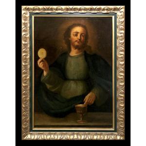 Spanish School (17th Century) - *salvator Mundi* With The Sacrament Of The Eucharist