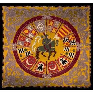 Large Heraldic Tapestry Depicting The Twelve Lineages Of Soria—spain, Ca. 1920