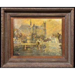 École Française (c. 1920) - La Cathédrale d'Amiens vue de la Somme