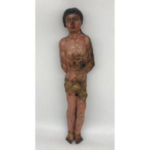 Êcole Espagnole (xvième) - Saint Sebastian En Bois Polychrome