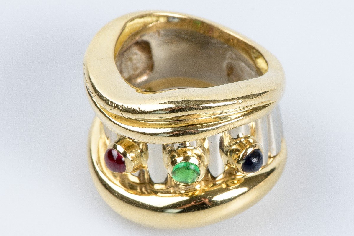 Cabochon Ring In 18k Yellow And White Two-tone Gold-photo-2