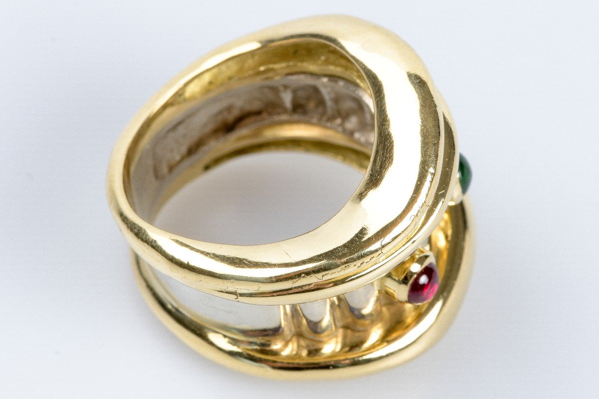 Cabochon Ring In 18k Yellow And White Two-tone Gold-photo-3