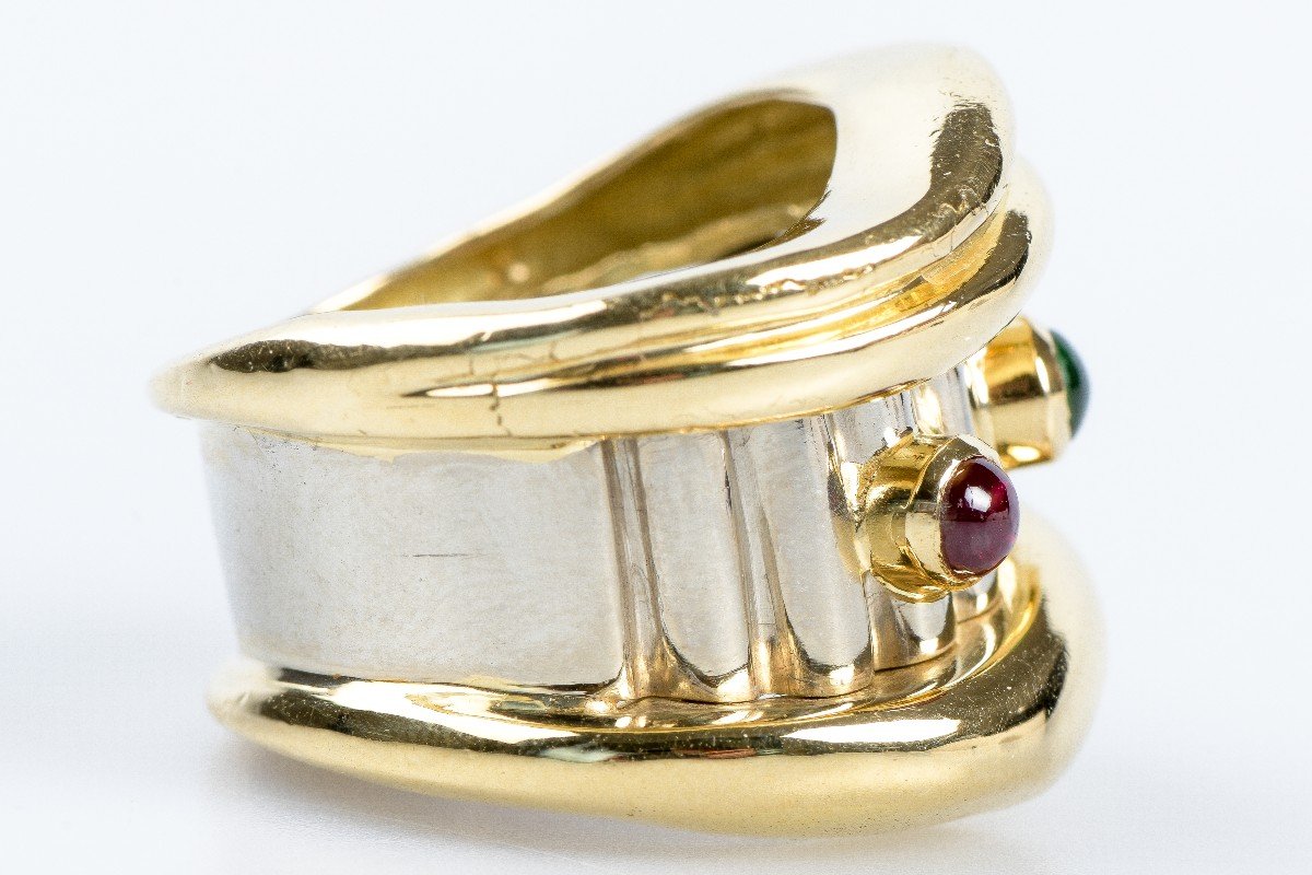 Cabochon Ring In 18k Yellow And White Two-tone Gold-photo-4