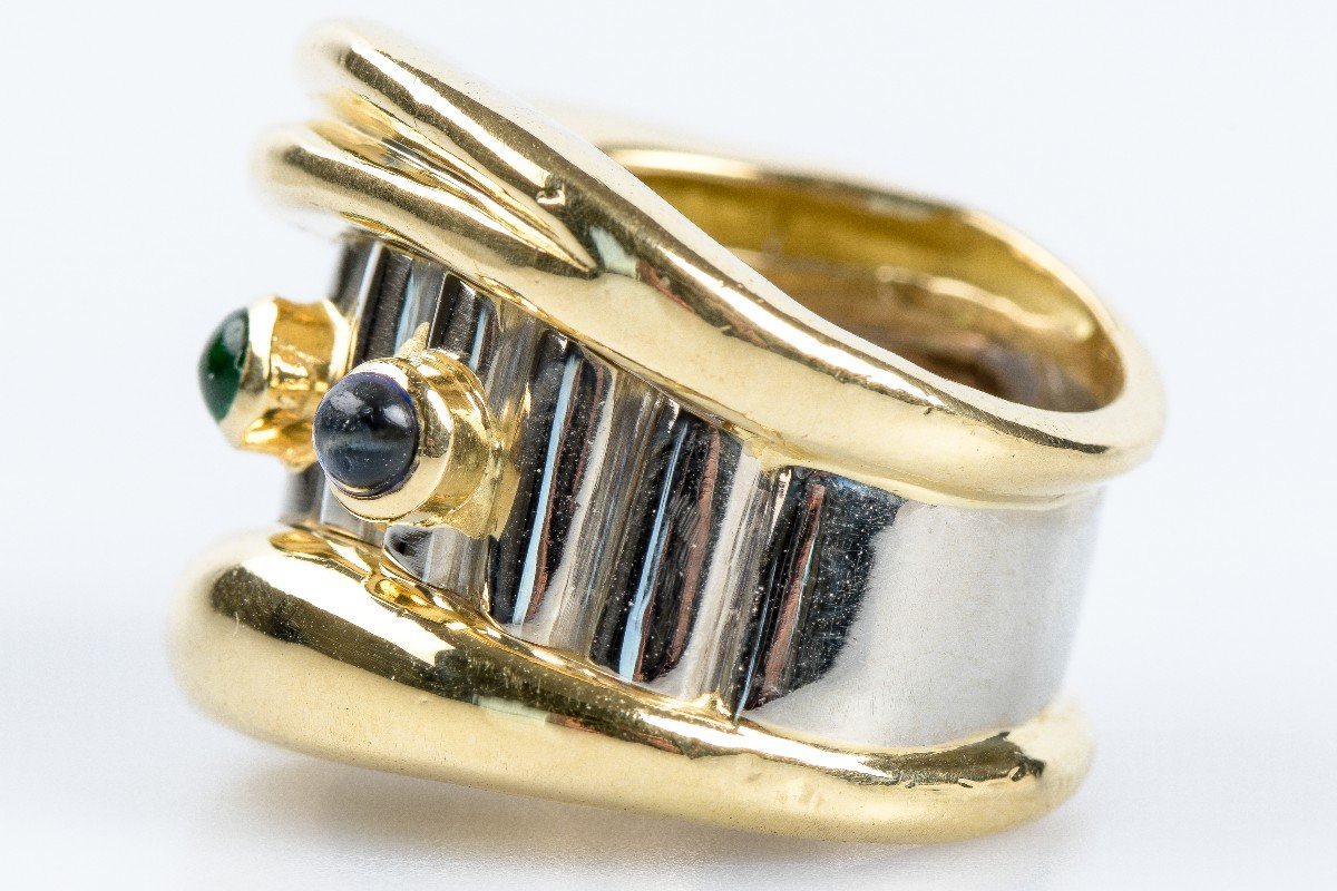 Cabochon Ring In 18k Yellow And White Two-tone Gold-photo-5