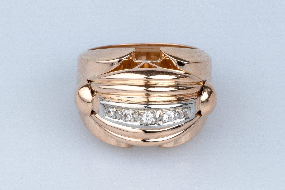 Tank Ring In 18 Cts Rose Gold Diamonds-photo-2