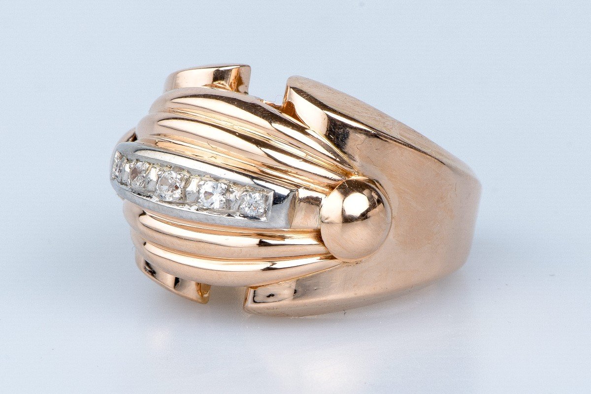 Tank Ring In 18 Cts Rose Gold Diamonds-photo-3