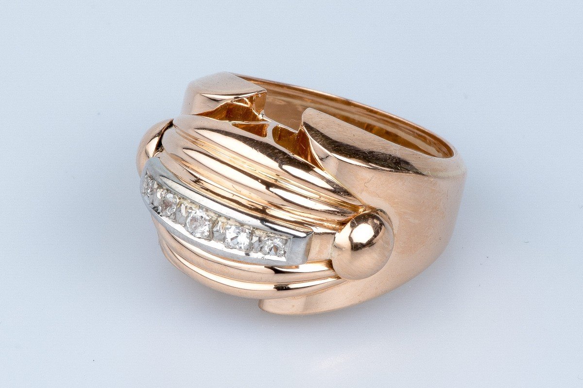 Tank Ring In 18 Cts Rose Gold Diamonds-photo-4