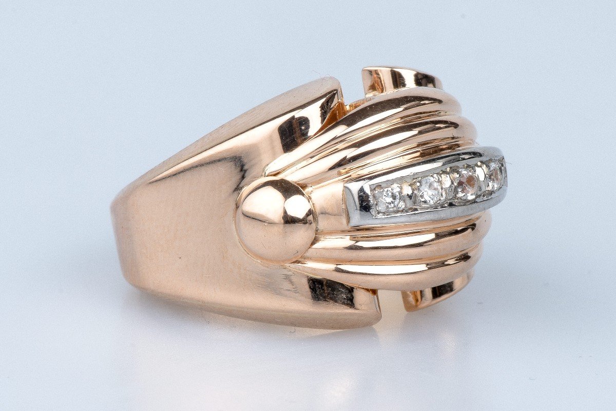 Tank Ring In 18 Cts Rose Gold Diamonds-photo-1