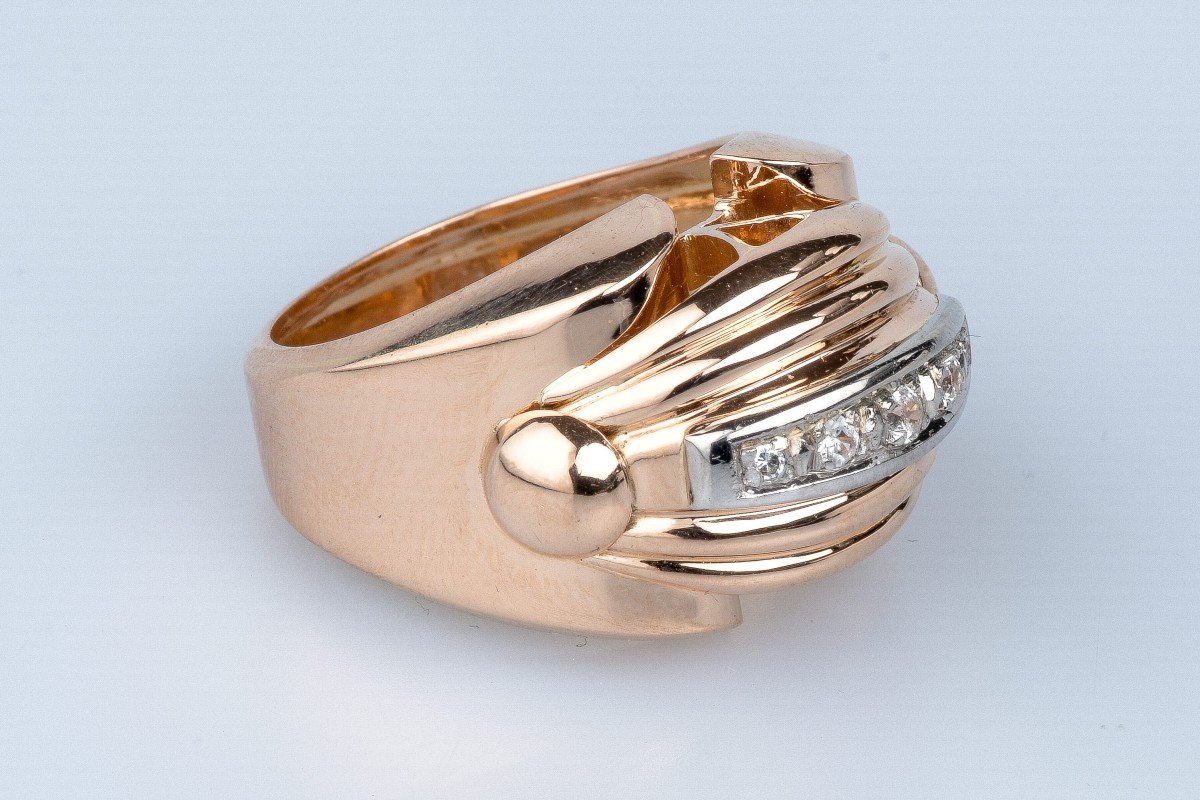 Tank Ring In 18 Cts Rose Gold Diamonds-photo-2