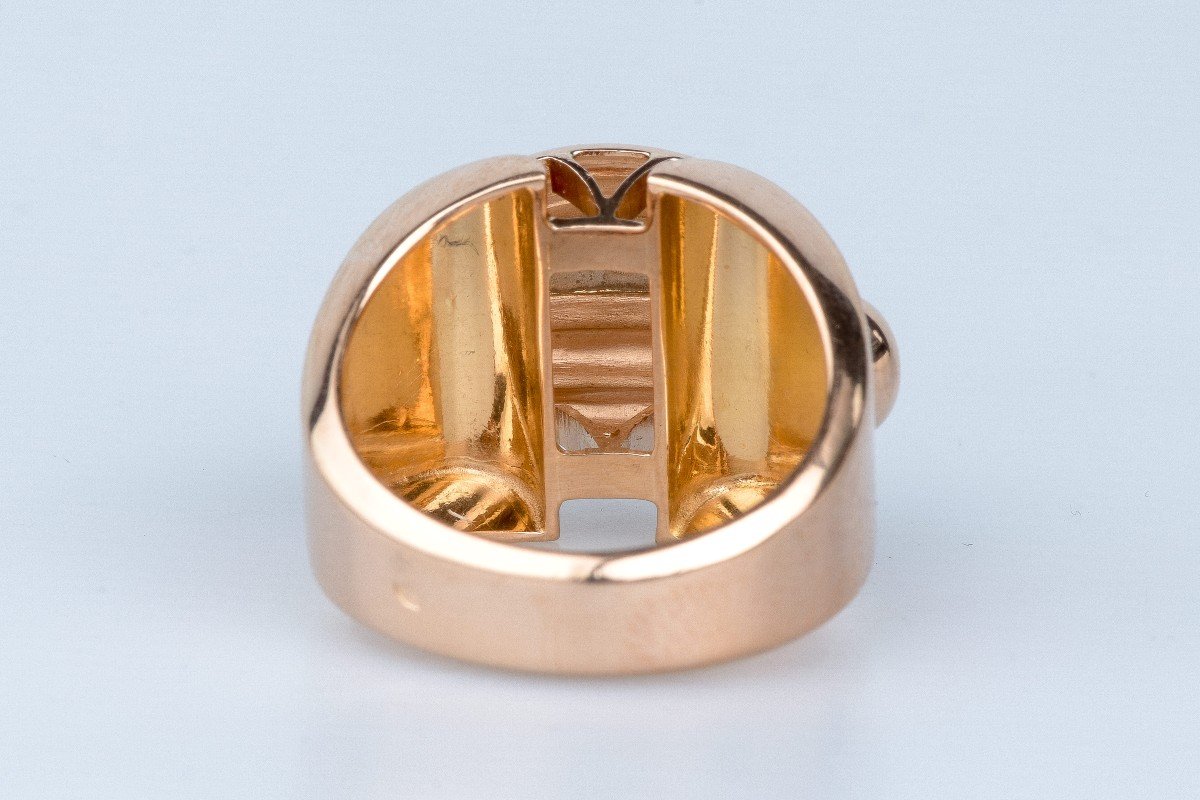 Tank Ring In 18 Cts Rose Gold Diamonds-photo-3