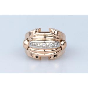 Tank Ring In 18 Cts Rose Gold Diamonds