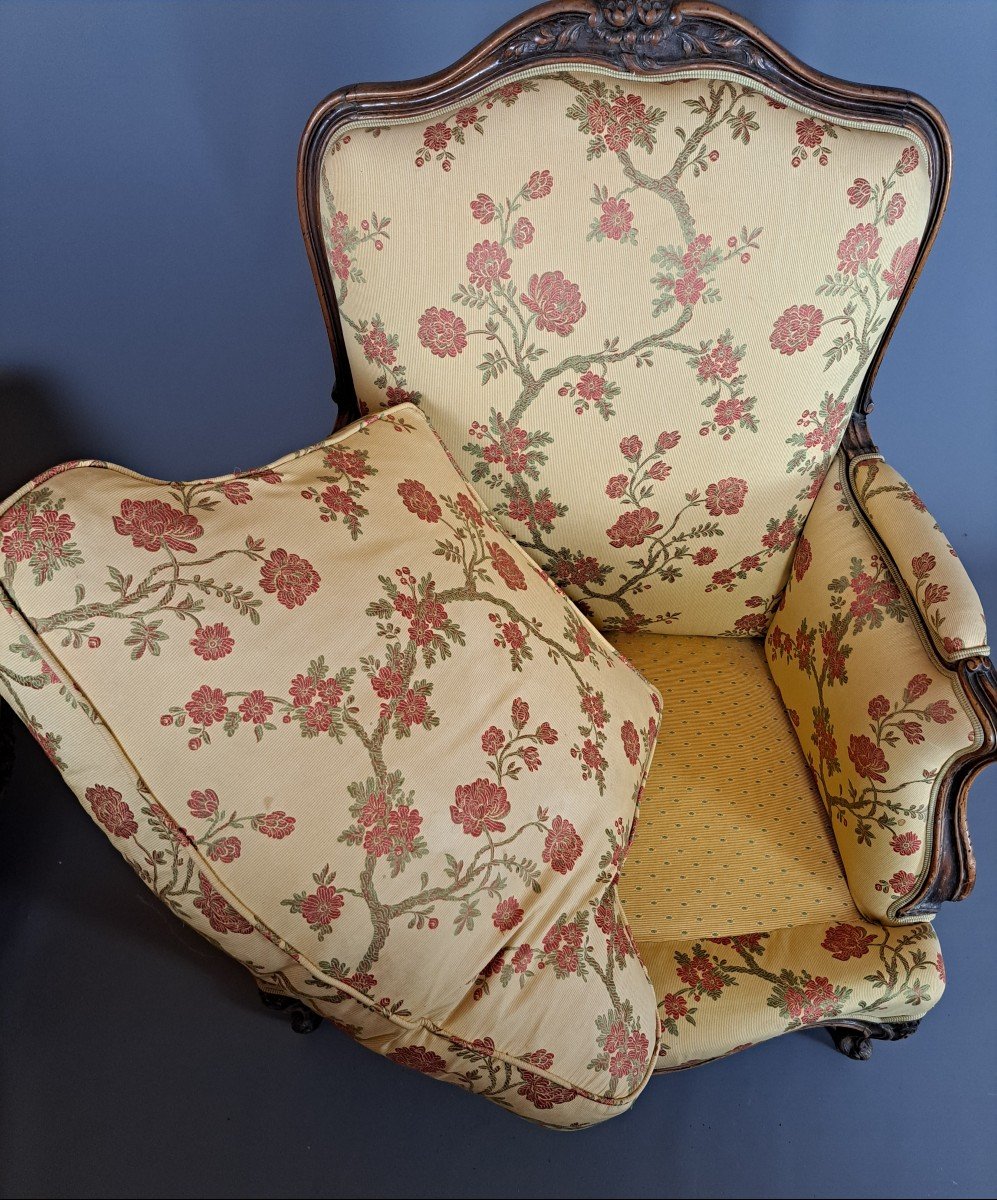 Paire De Bergères Louis XV, Dossier Plat "à La Reine".-photo-3