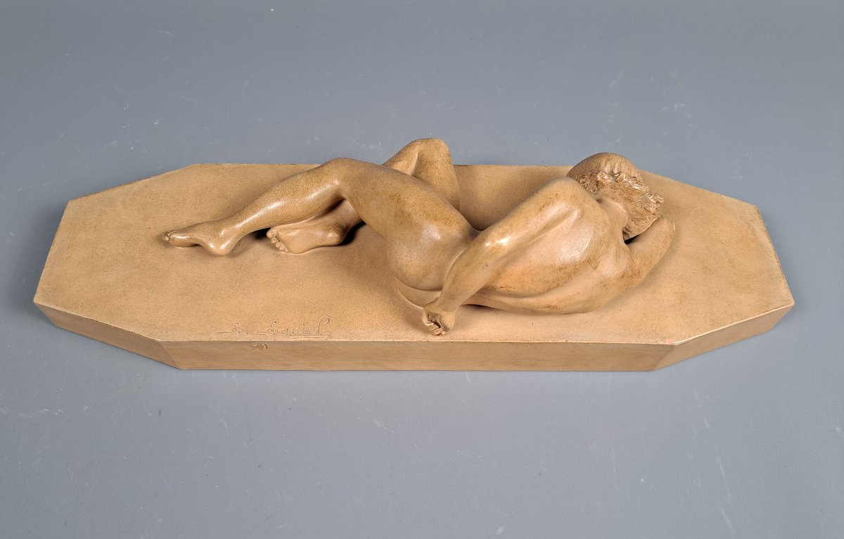 "Nue Endormie", Terre Cuite Début XXème.-photo-2