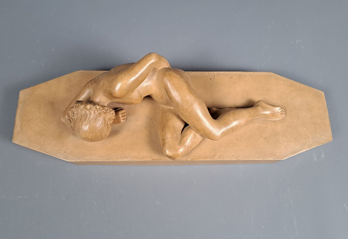 "Nue Endormie", Terre Cuite Début XXème.-photo-3