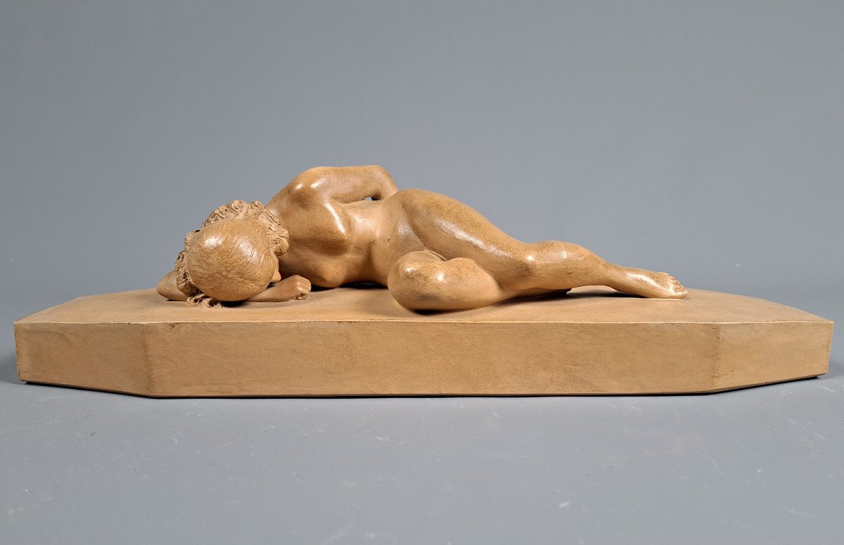 "Nue Endormie", Terre Cuite Début XXème.-photo-4