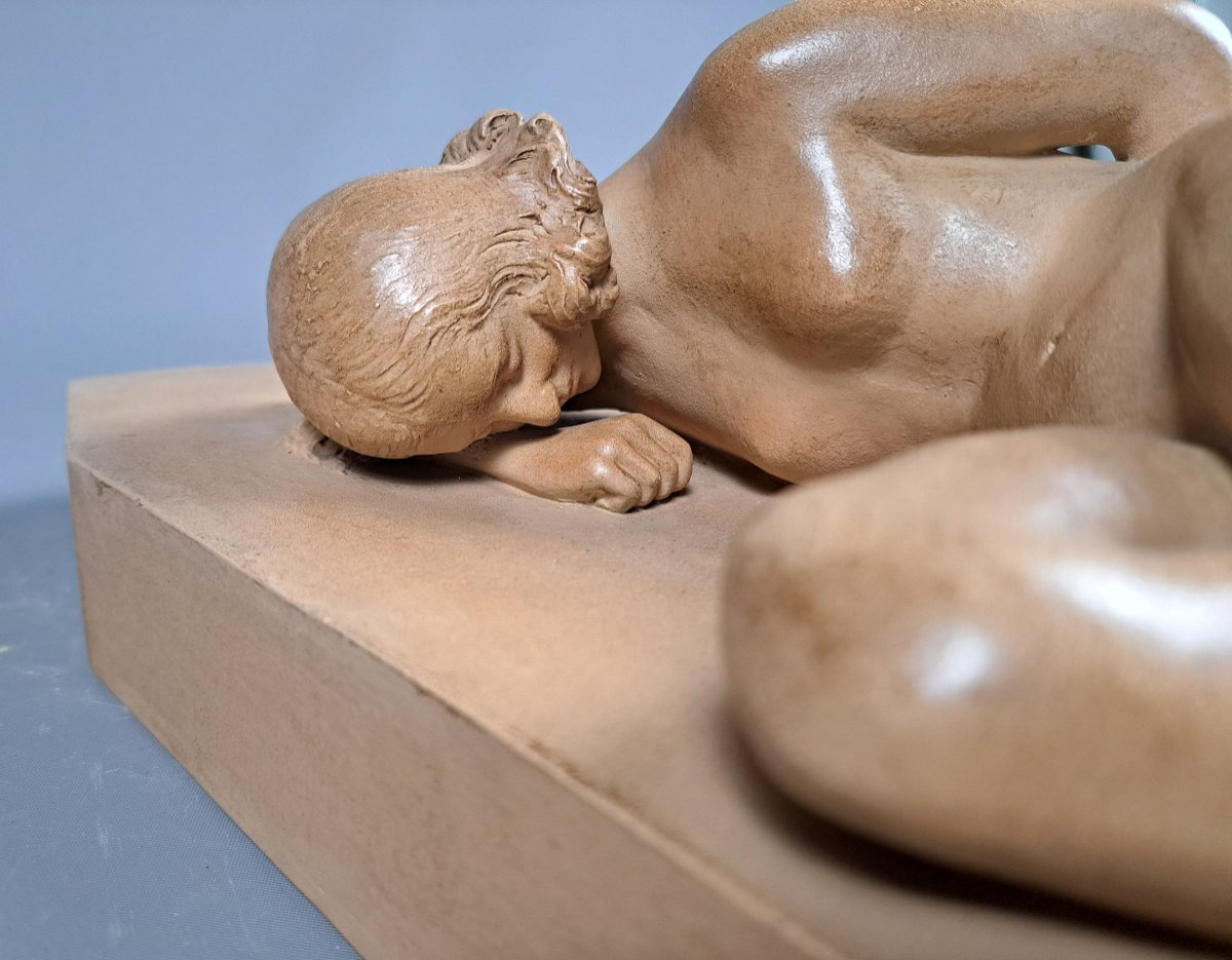 "Nue Endormie", Terre Cuite Début XXème.-photo-5