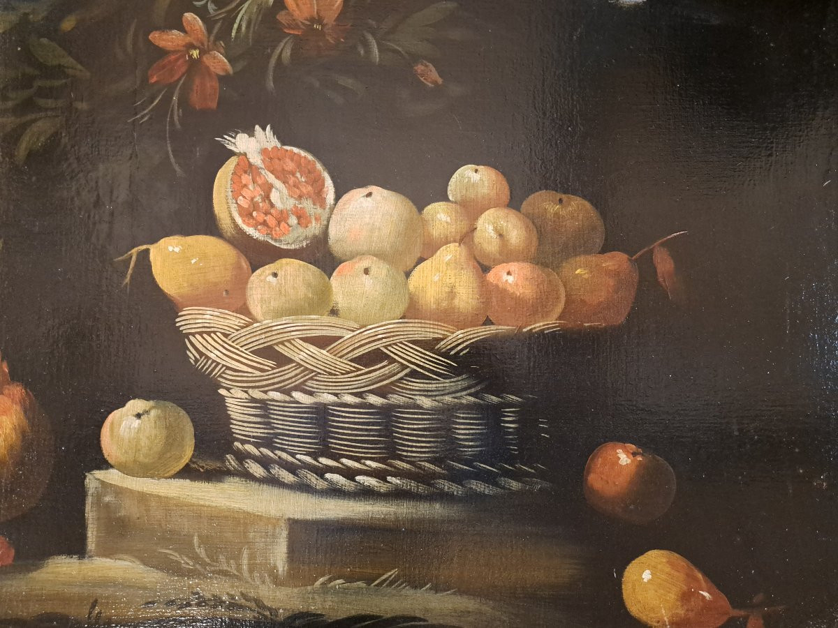 Nature morte à la corbeille de fruits et volatiles, Dans le goût du XVIIIème-photo-3
