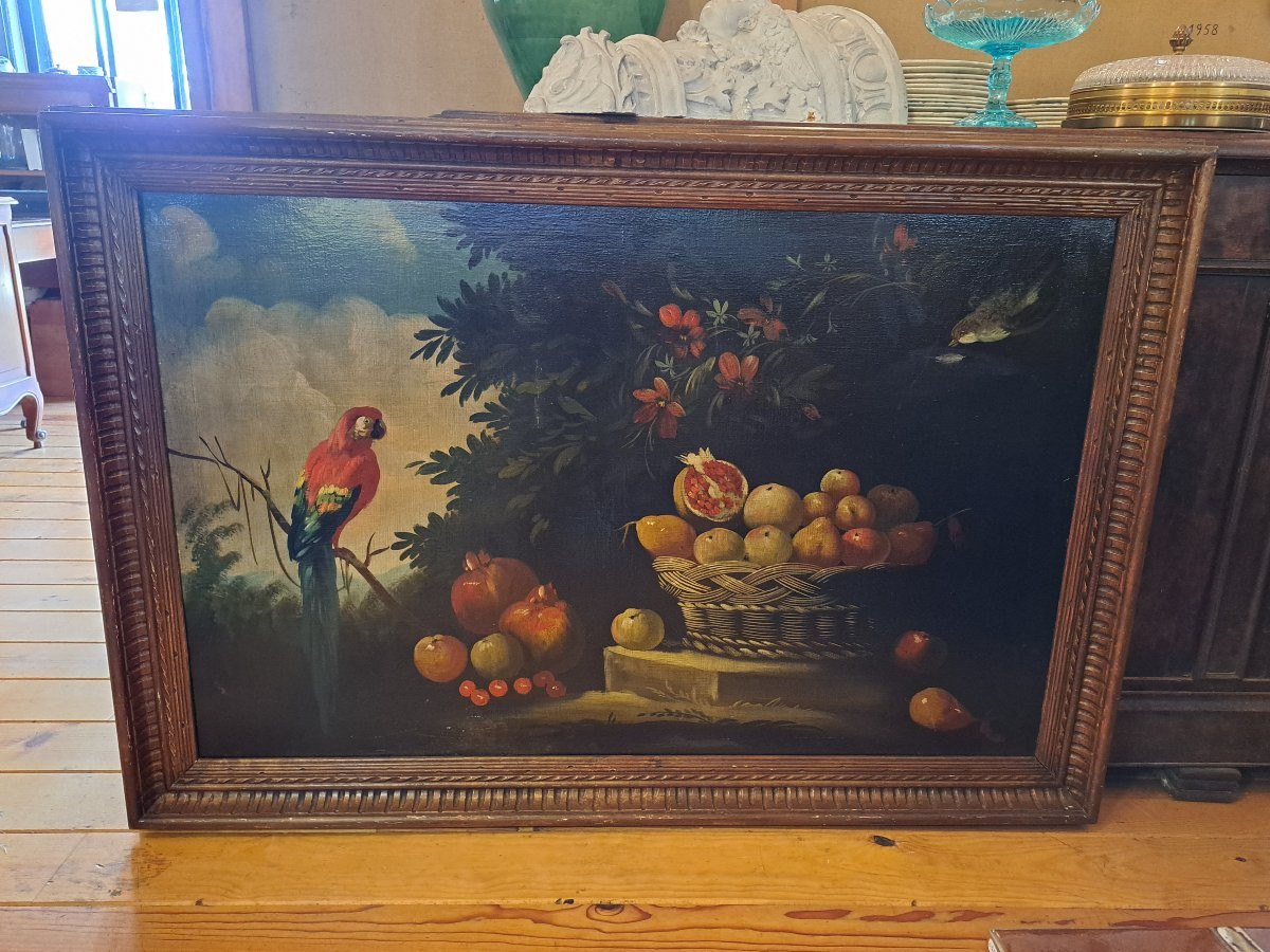Nature morte à la corbeille de fruits et volatiles, Dans le goût du XVIIIème-photo-4