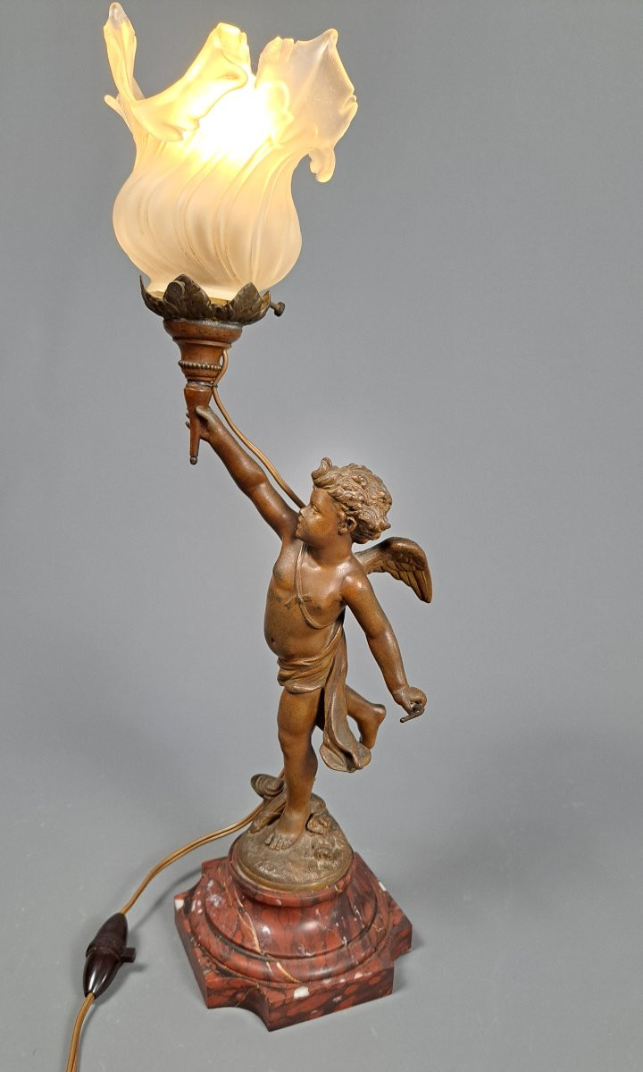 Lampe Torchère "Cupidon", par Grégoire ( XIXème).-photo-2