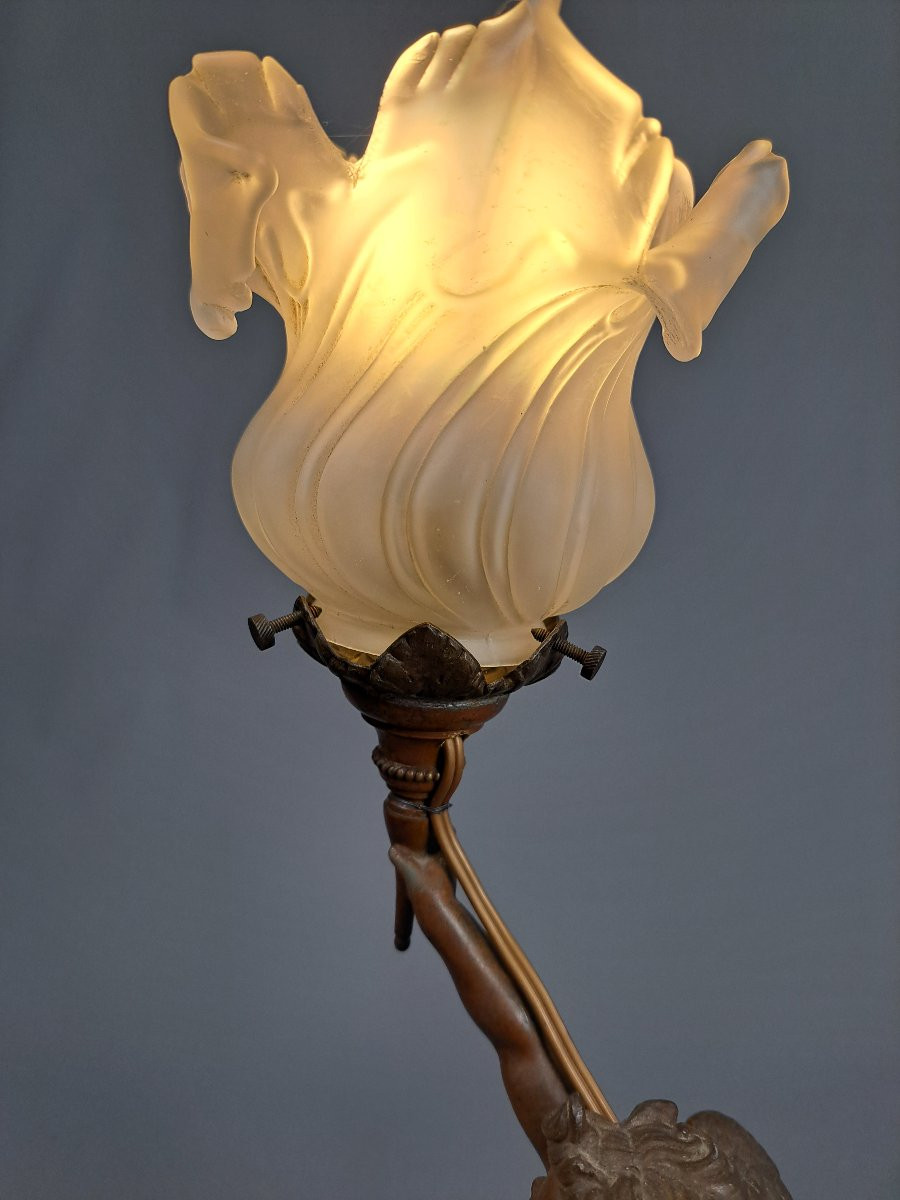 Lampe Torchère "Cupidon", par Grégoire ( XIXème).-photo-4