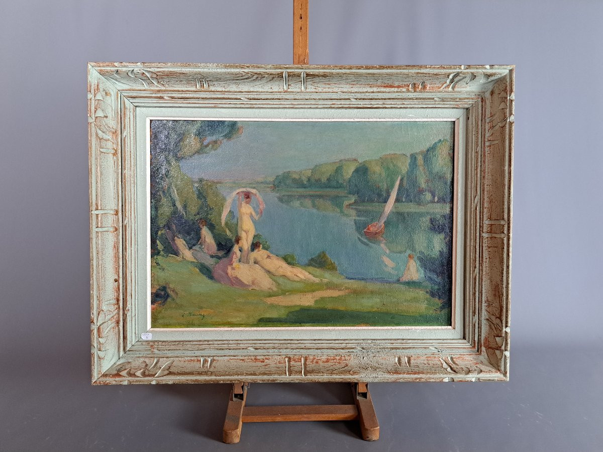 Bauche Léon-charles, "bather At The Lake" Around 1920/30.-photo-4
