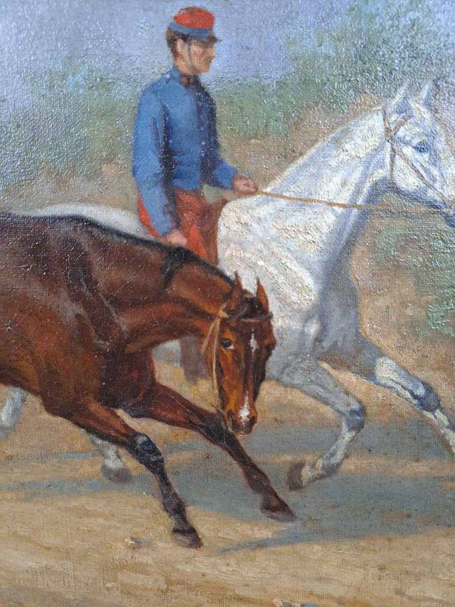 "Cavalier et montures", école française fin 19ème.-photo-2