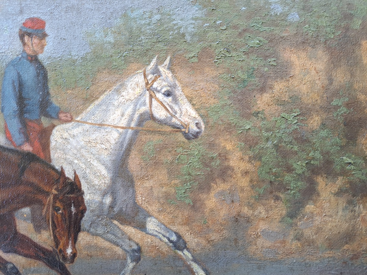 "Cavalier et montures", école française fin 19ème.-photo-3